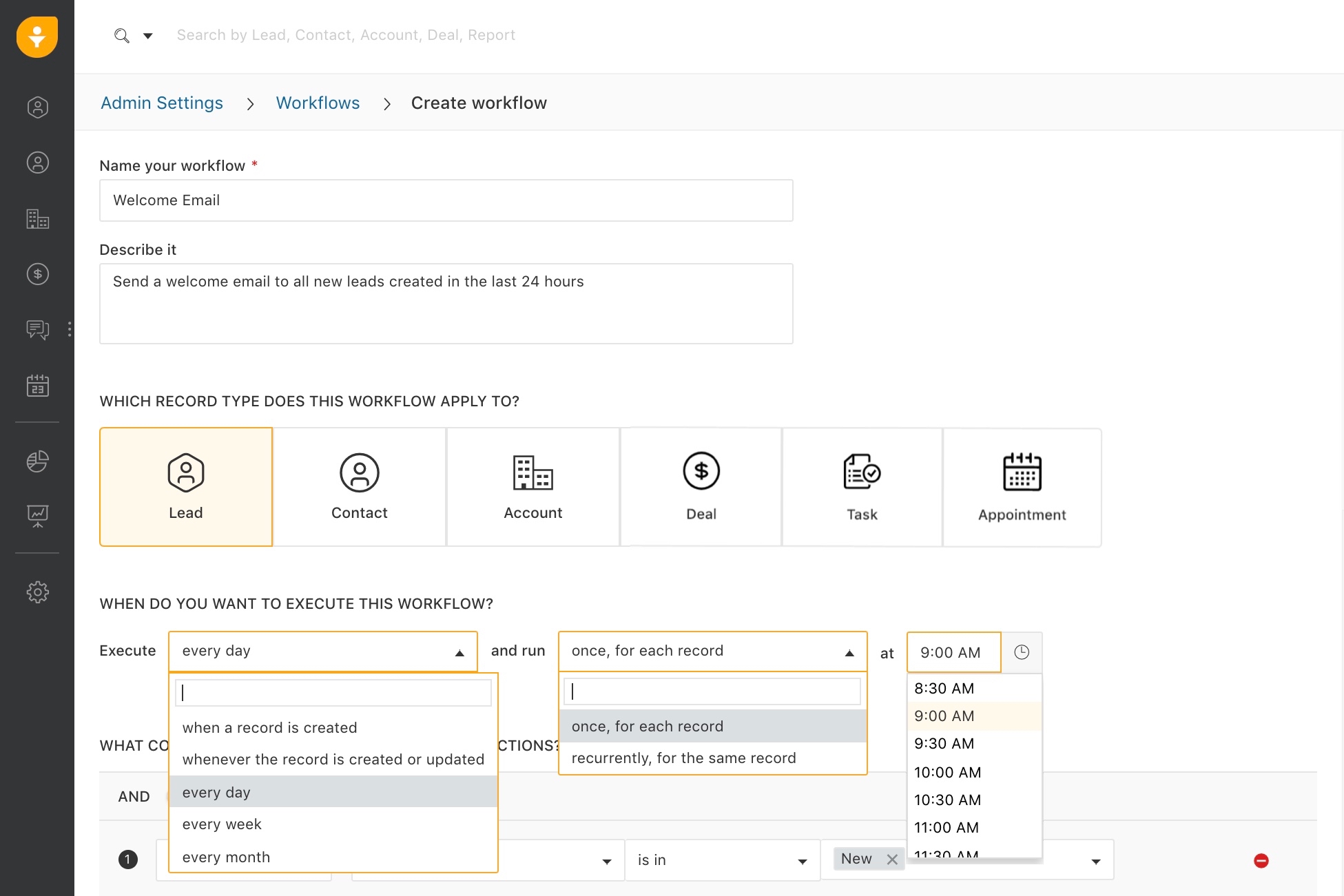 Create Workflow in Freshworks CRM