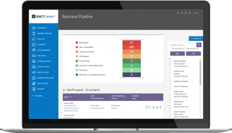 Ixact Contact Business Pipeline on laptop screen