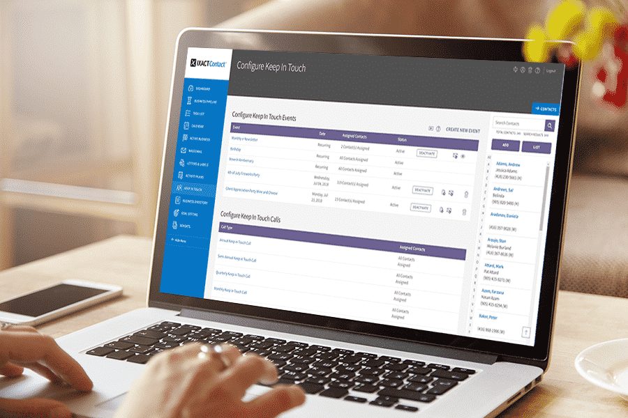 Ixact Contact Keep In Touch Dashboard on laptop screen