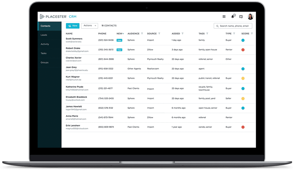 Placester CRM Contacts Dashboard